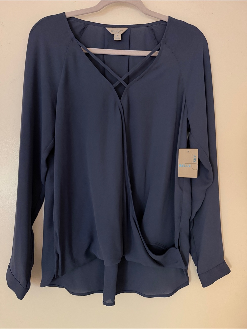 Women’s Navy Crisscross Faux-Wrap Blouse by Lily & M